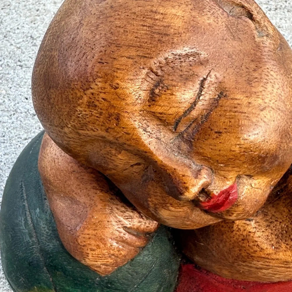 Handcrafted Wooden Sleeping child Monk bookend